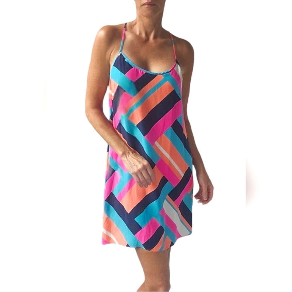 ALICE & TRIXIE Multicolor Geometric Pattern Silk Sundress
